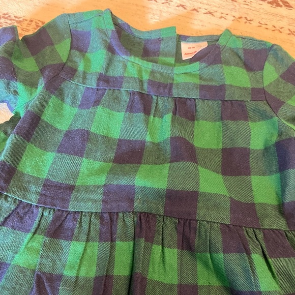 Hanna Andersson buffalo plaid check flannel dress navy green size 3 EUC - Picture 2 of 5